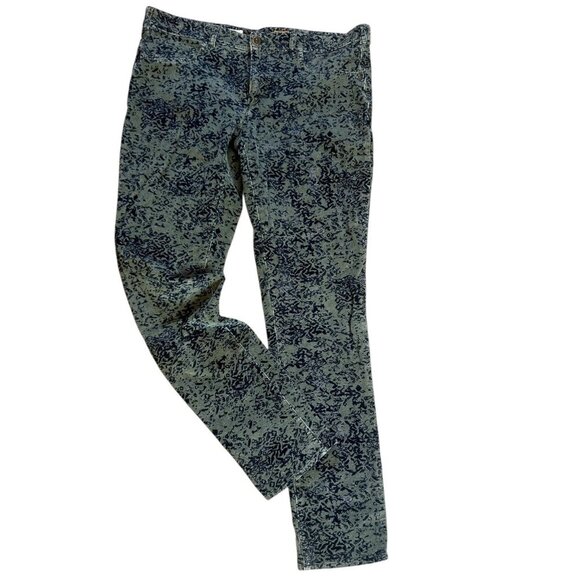 Pilcro & the Letterpress Anthropologie Green Black Floral Corduroy Jeans Size 30 - Picture 1 of 12